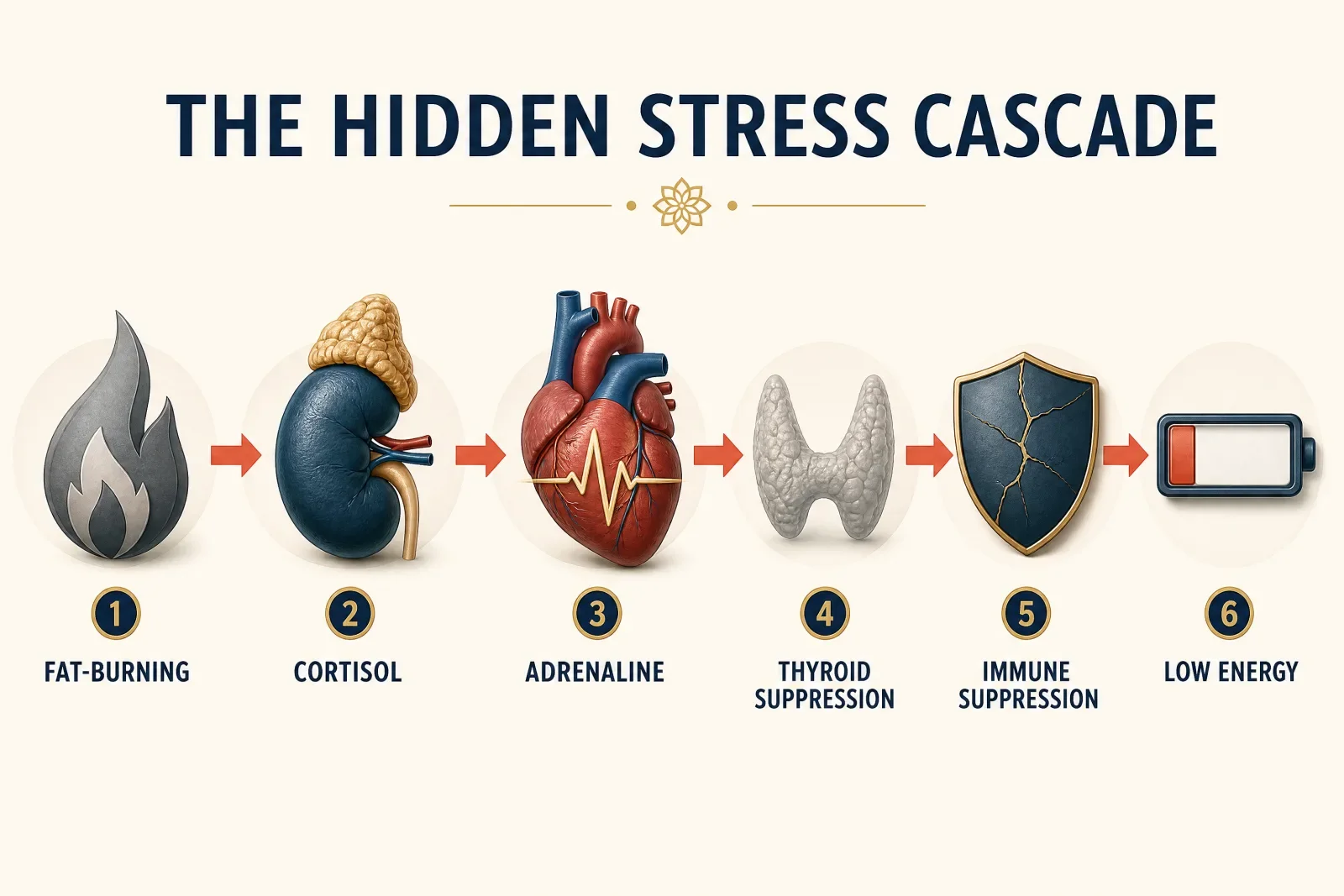 Diagram of the hormonal stress cascade triggered by fat oxidation
