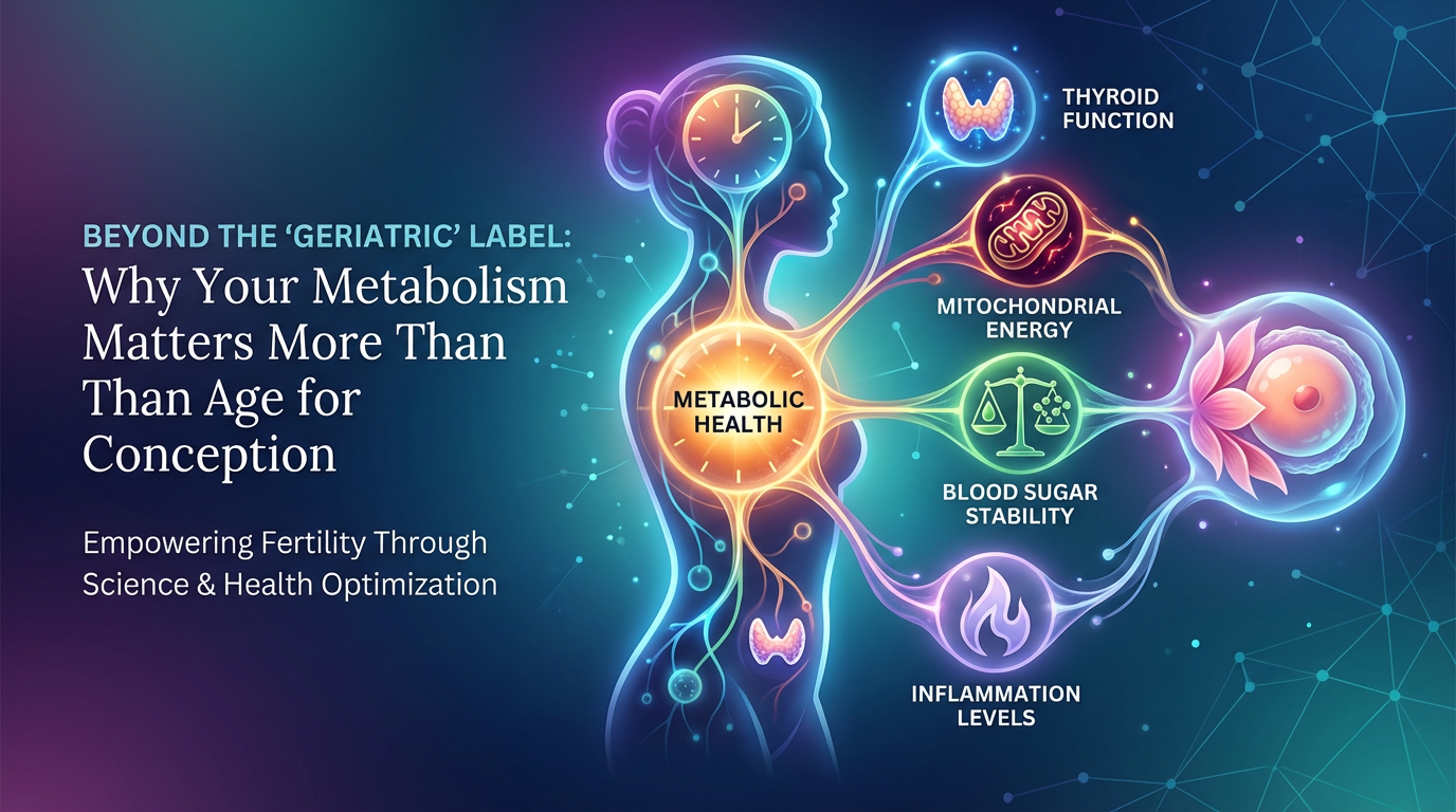 Visual representation of fertility and metabolic health in women over 35, showing the connection between cellular energy, hormonal balance, and reproductive vitality beyond age-based limitations
