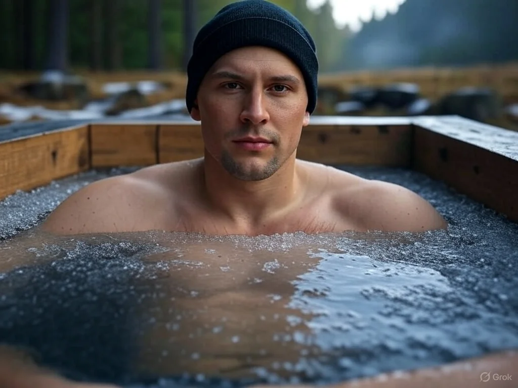 man in ice bath